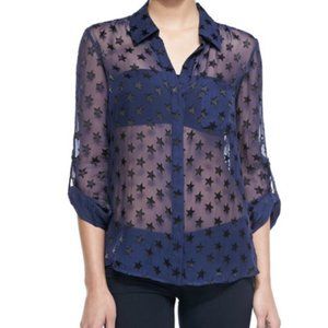 Navy Star Pattern Sheer Blouse